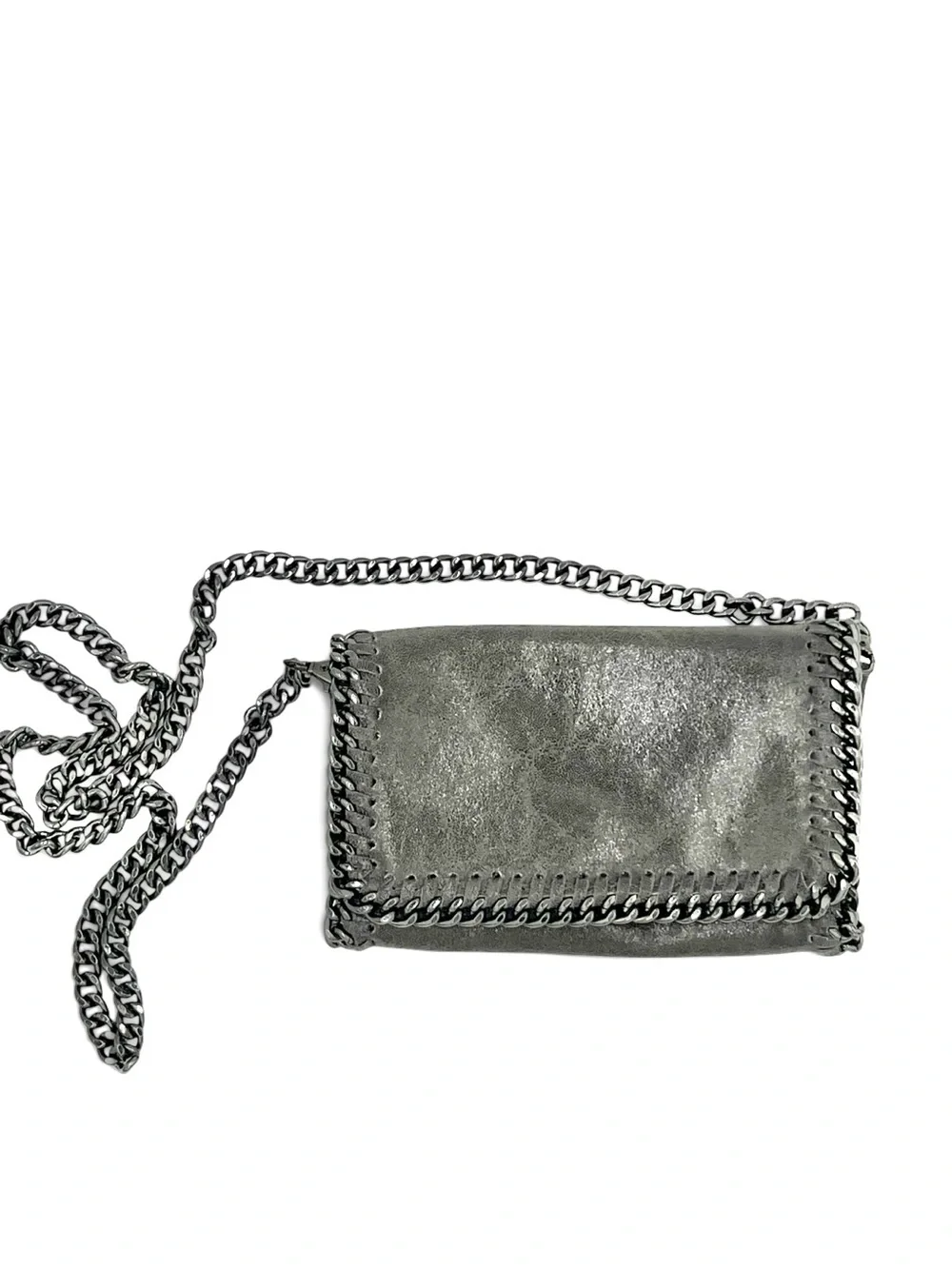 Borse in Pelle Convertible Metallic Gunmetal Leather Chain Crossbody Clutch Bag